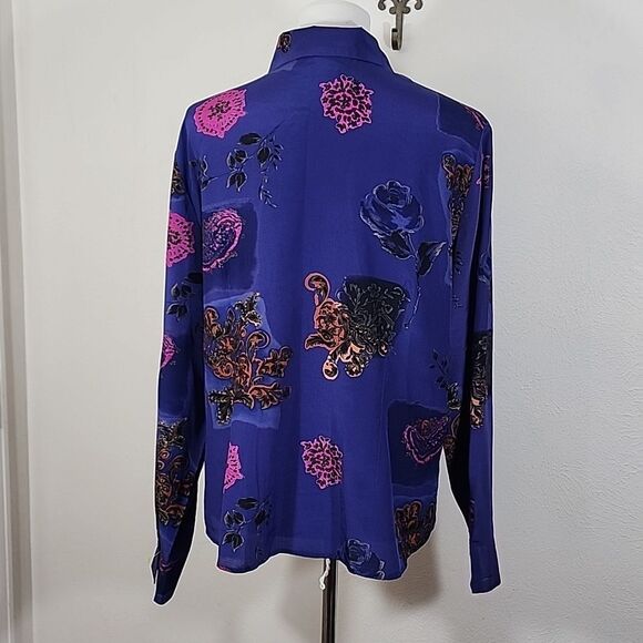Victoria Soie silk vintage button down floral/rose print long sleeve top size XL - Picture 4 of 10